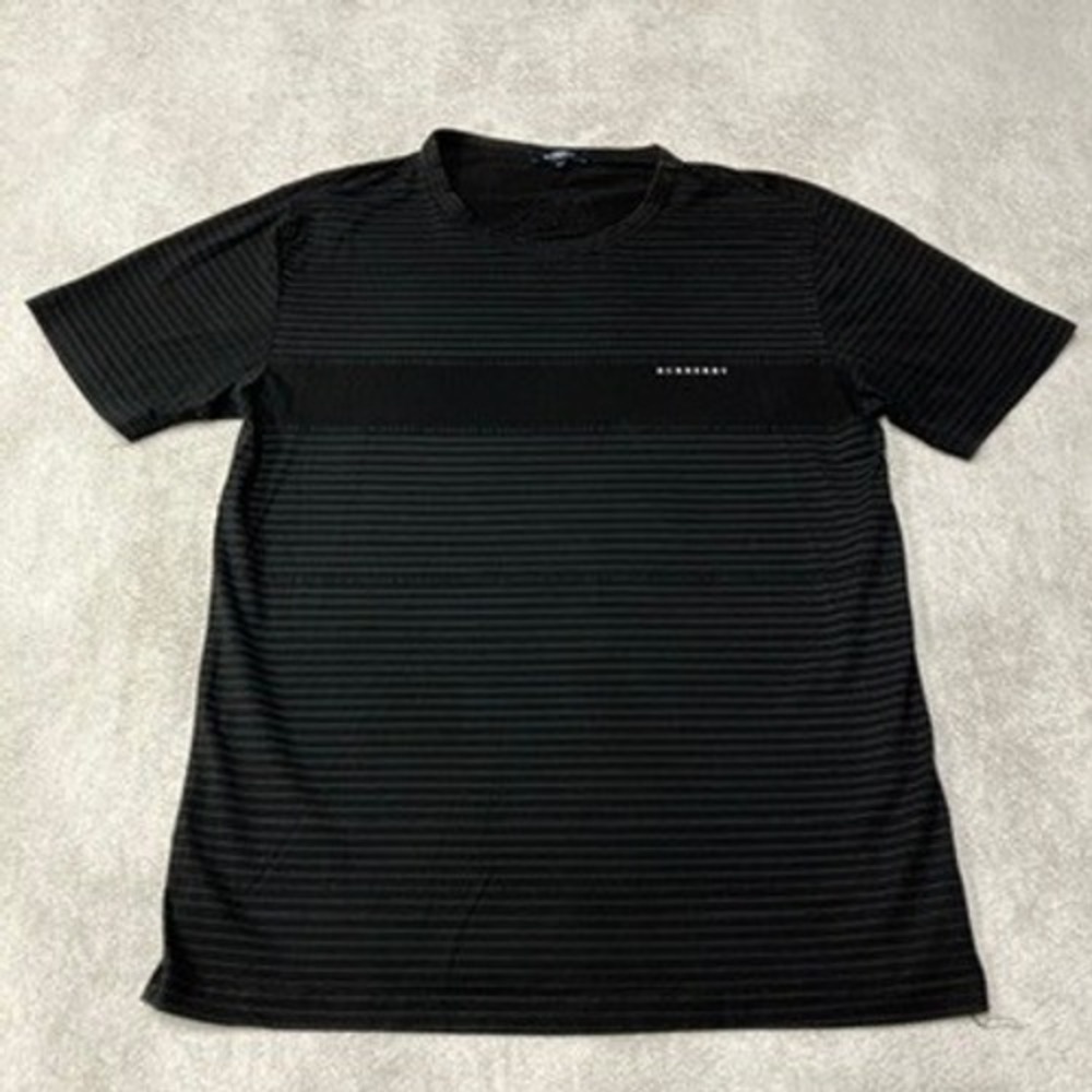 Burberry London T-Shirt Striped Logo Crew Neck Short Sleeve Black SLIM Mens XL